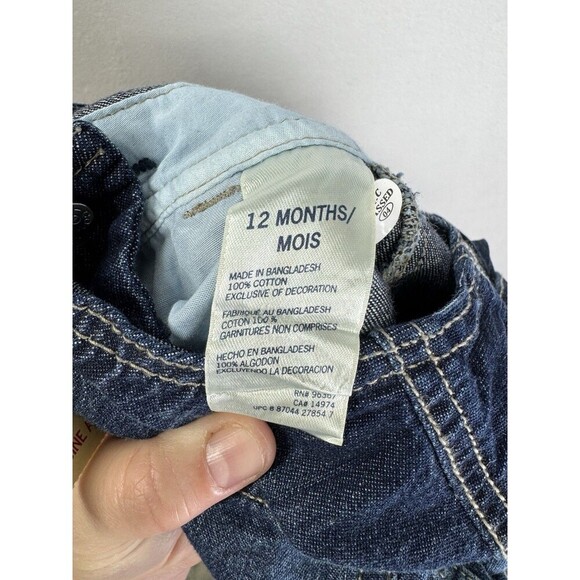 Oshkosh B'Gosh Denim Vestbak Overalls Toddler 12M Blue Snap Button Big Logo Jean - Picture 4 of 8